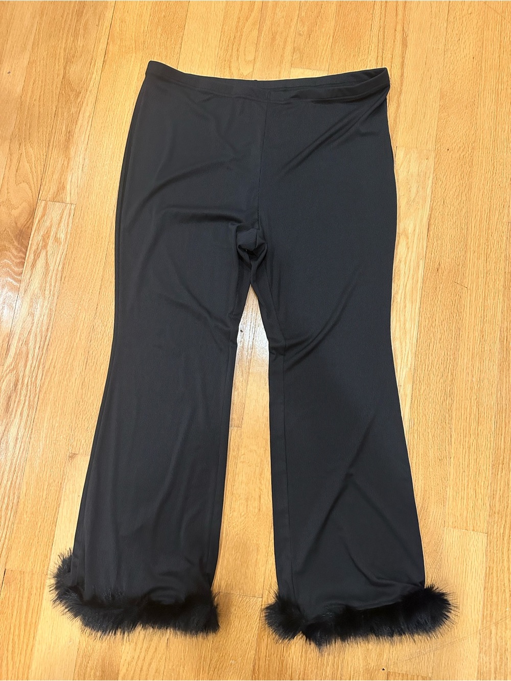 SHEIN Curve Black Ribbed Flare Pants Faux Fur Hem 4XL Y2K Lounge